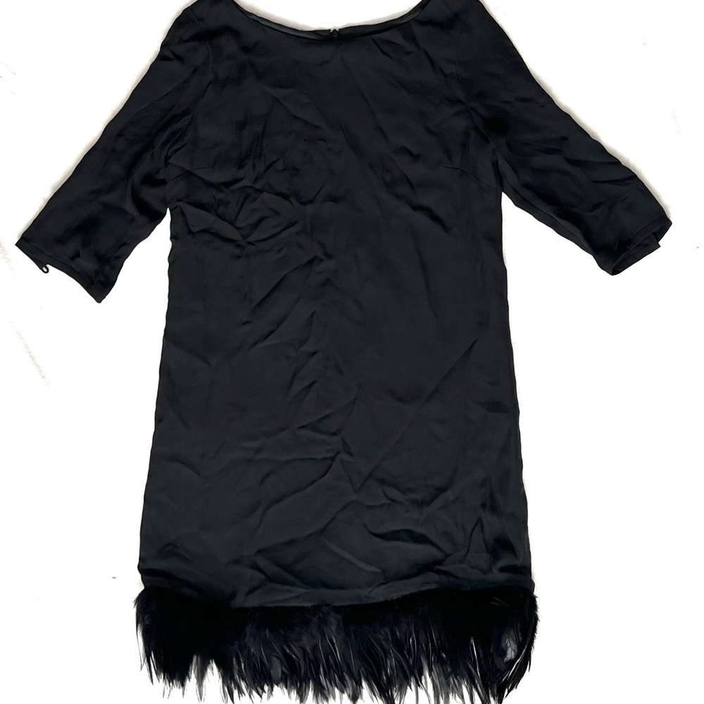 NWT Red Valentino Black 3/4 Sleeve Above Knee Dress with Feather Trim Size 44